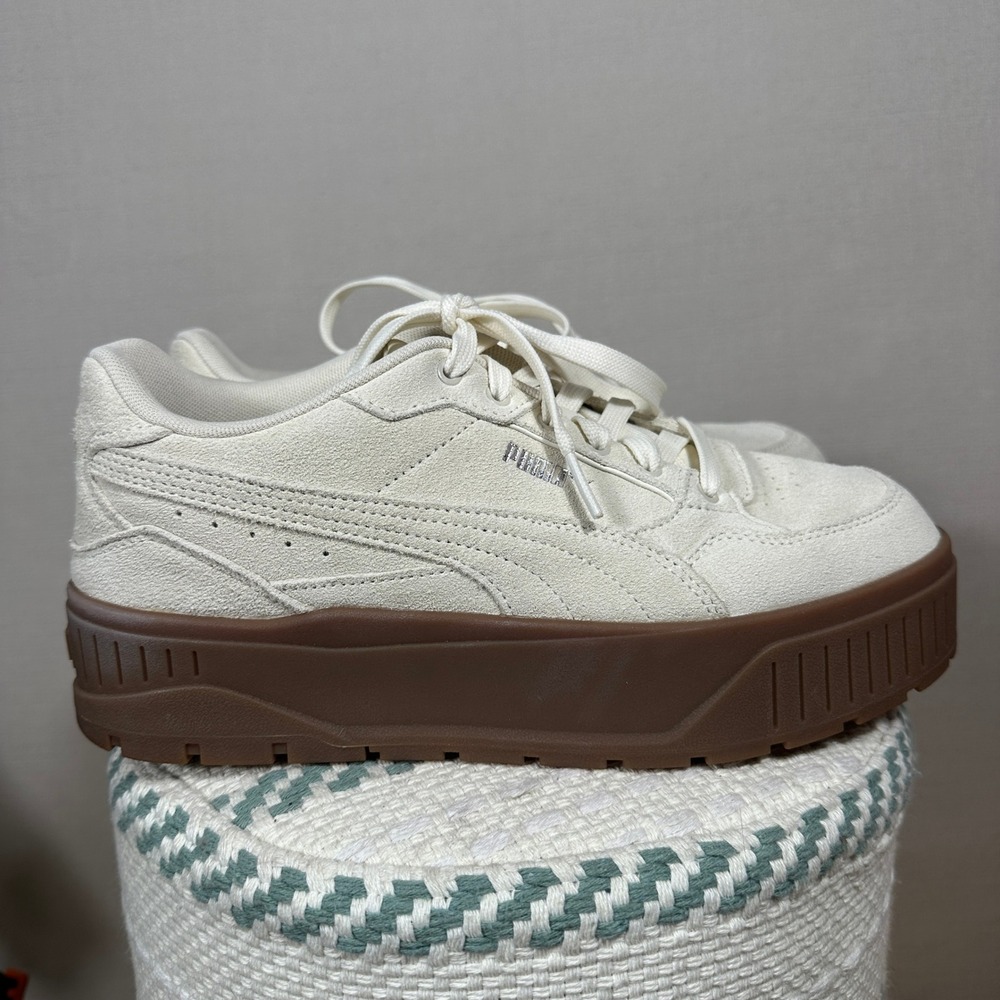 Puma Karmen II Idol Platform Sneakers Womens 8 Ivory Suede Chunky Gum Sole